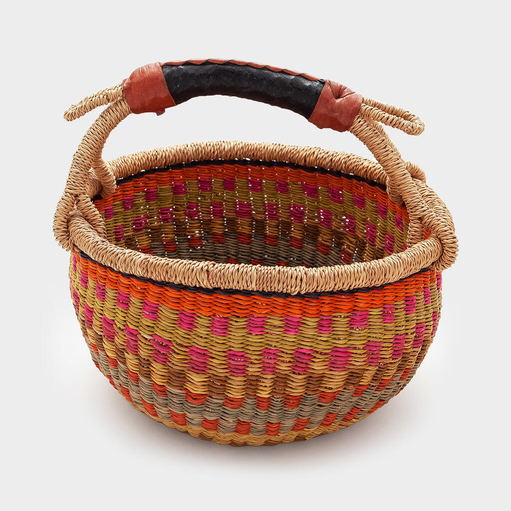 CESTA REDONDA PALHA CELADON LARANJA PINK