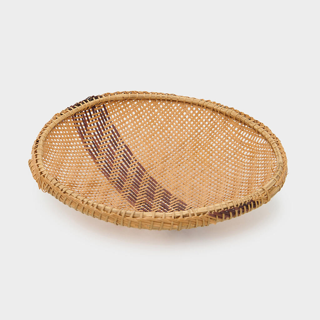 CESTA REDONDA PALHA FAIXA MARROM