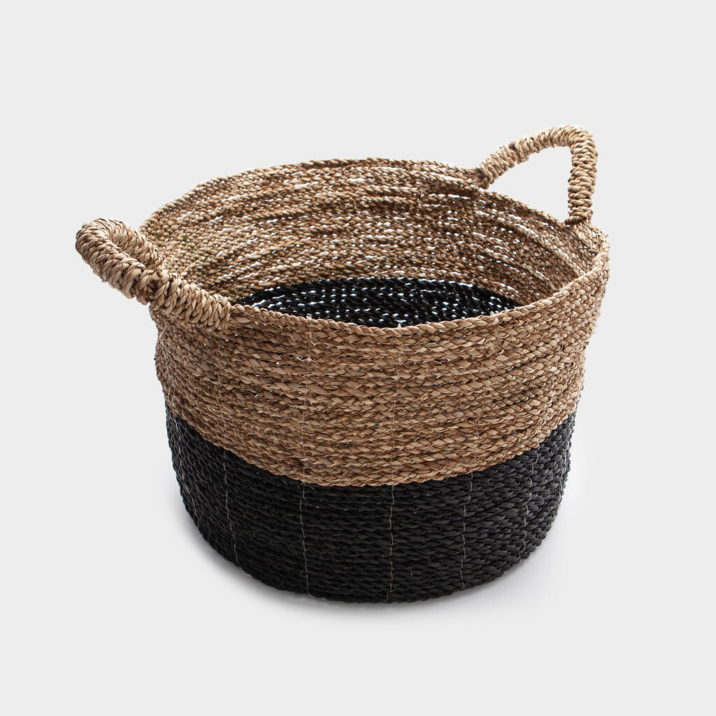 CESTO PALHA CINZA NATURAL M