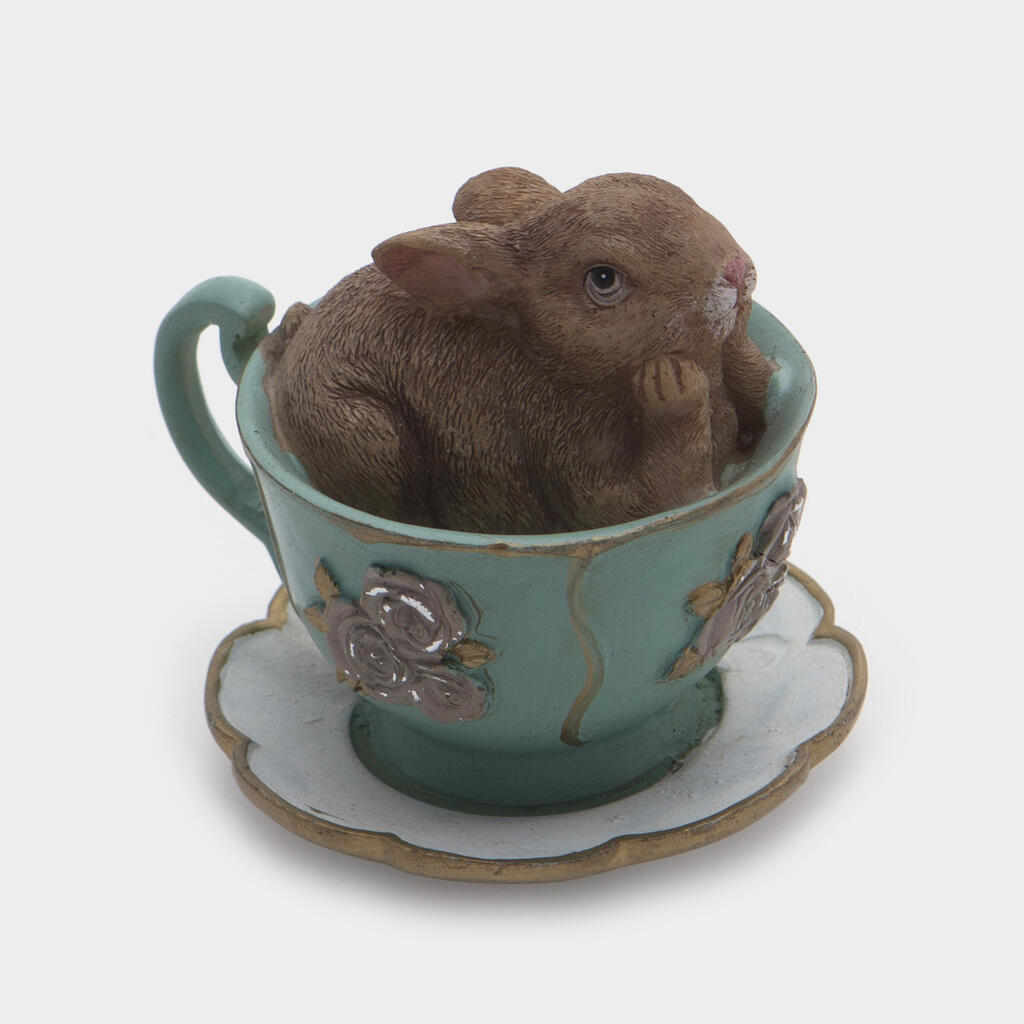 ESCULTURA COELHO CELADON AGACHADI NA XÍCARA