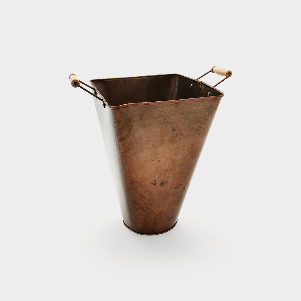 BALDE QUADRADO COBREADO COM ALÇA MADEIRA