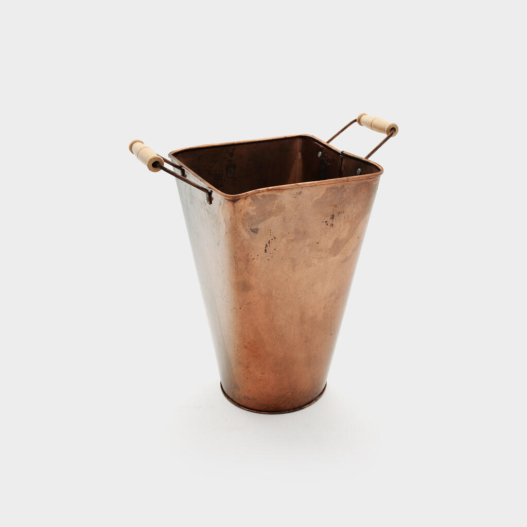 BALDE QUADRADO COBREADO ALÇA MADEIRA