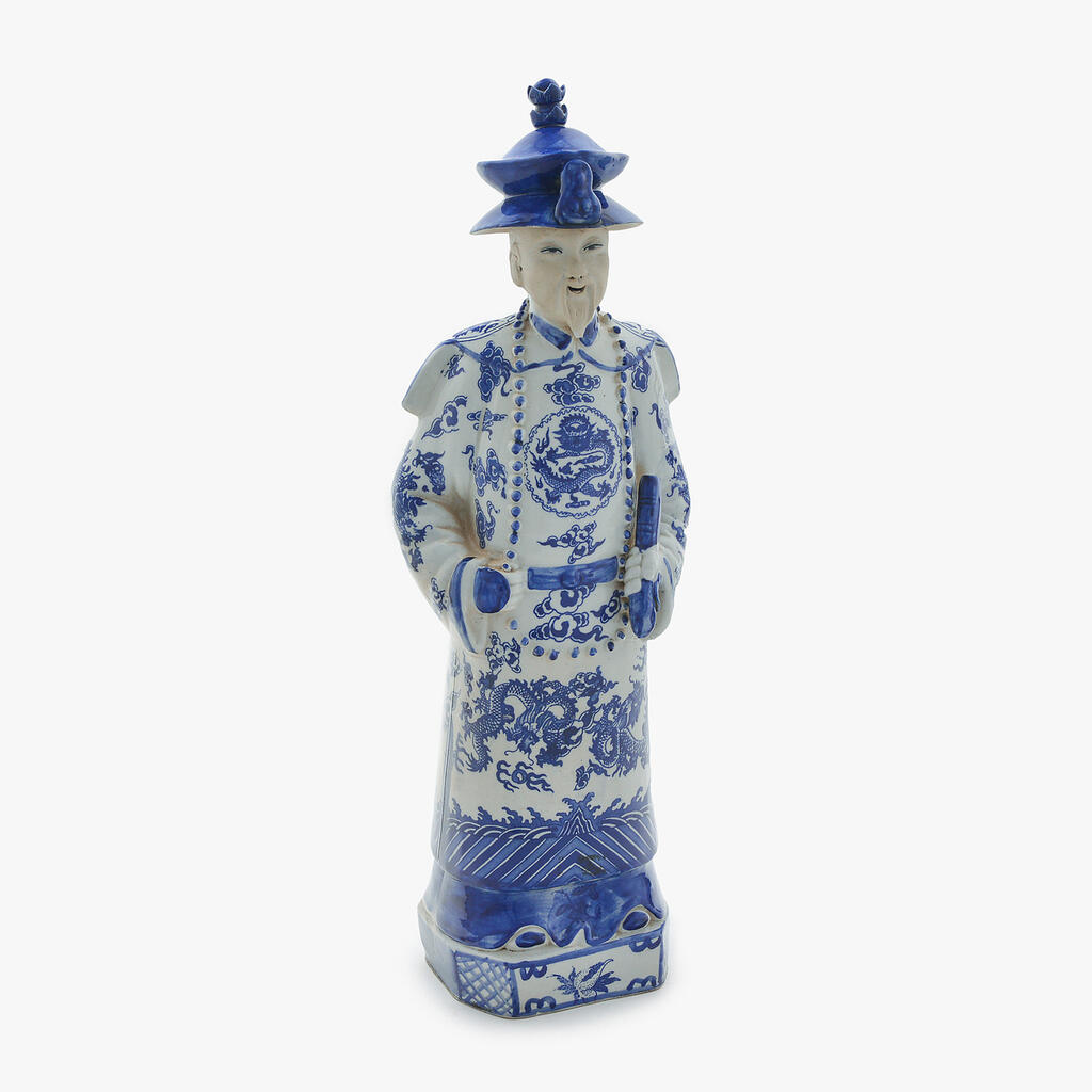 ESCULTURA CHINES AZUL BRANCO BARBA