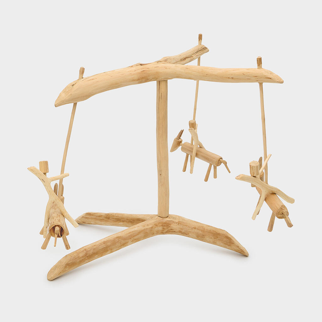 ESCULTURA BURRICO COM MENINO MADEIRA GRAVETOS