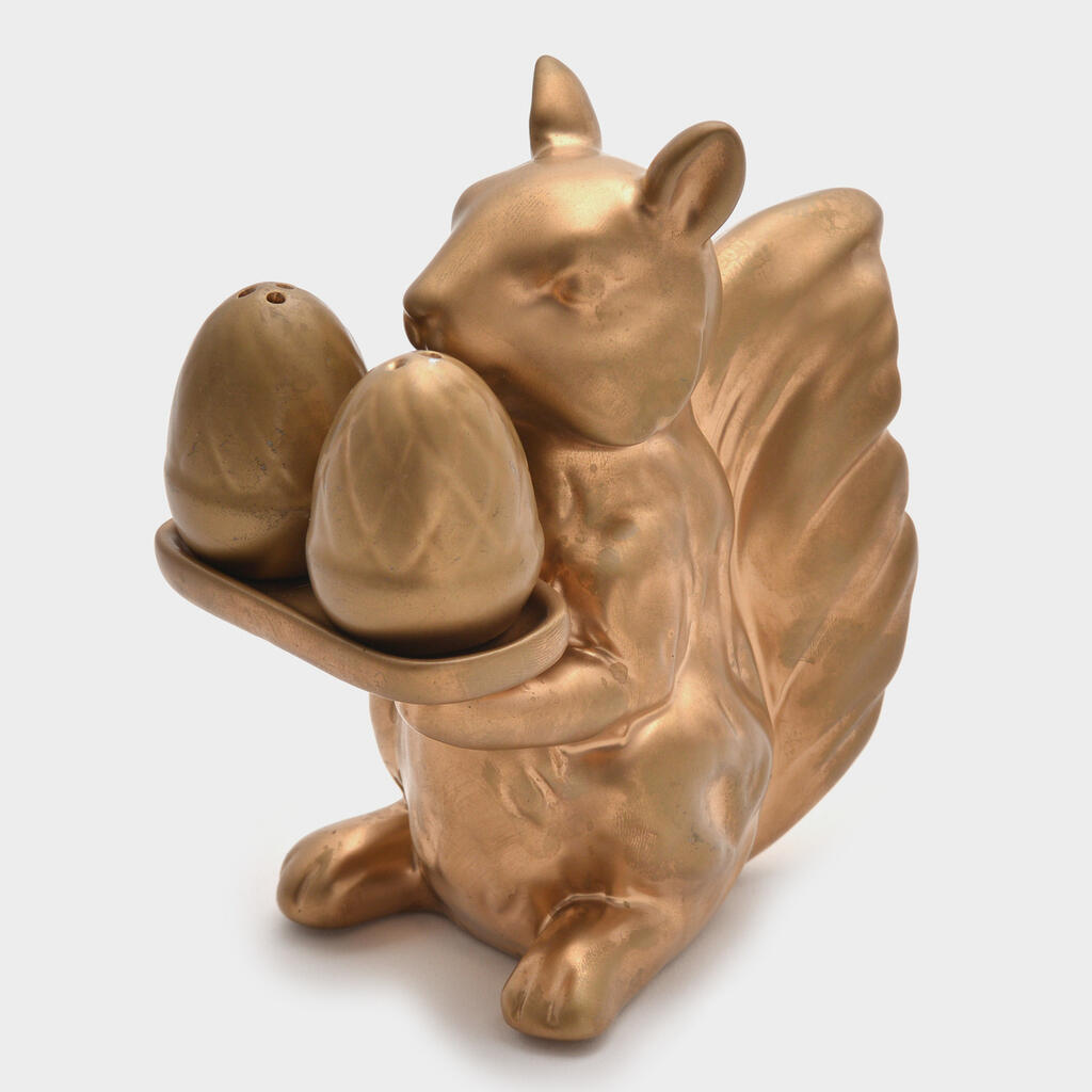 ESCULTURA ESQUILO CERÂMICA DOURADA SAL PIMENTA