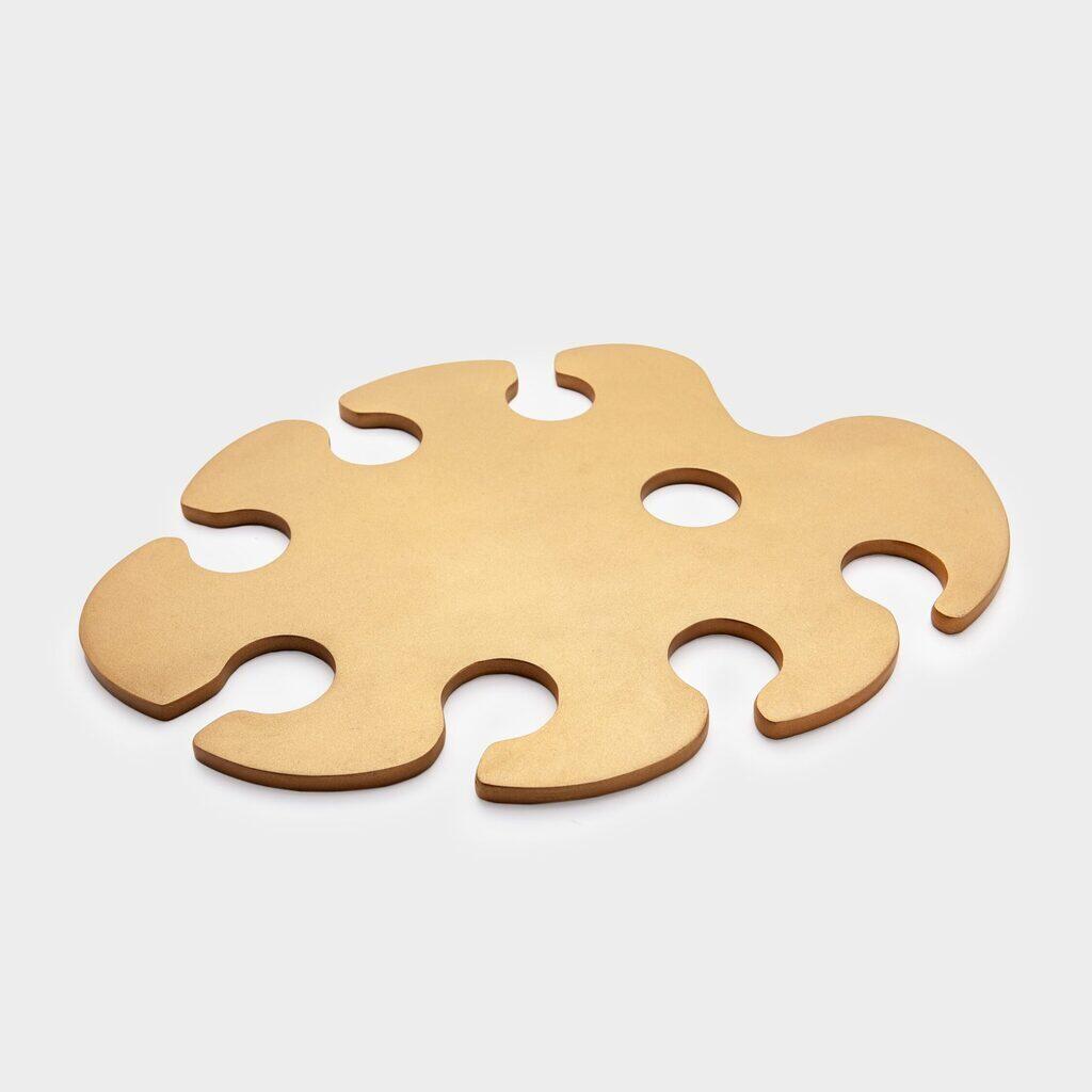 PORTA COPOS FOLHA MADEIRA DOURADO