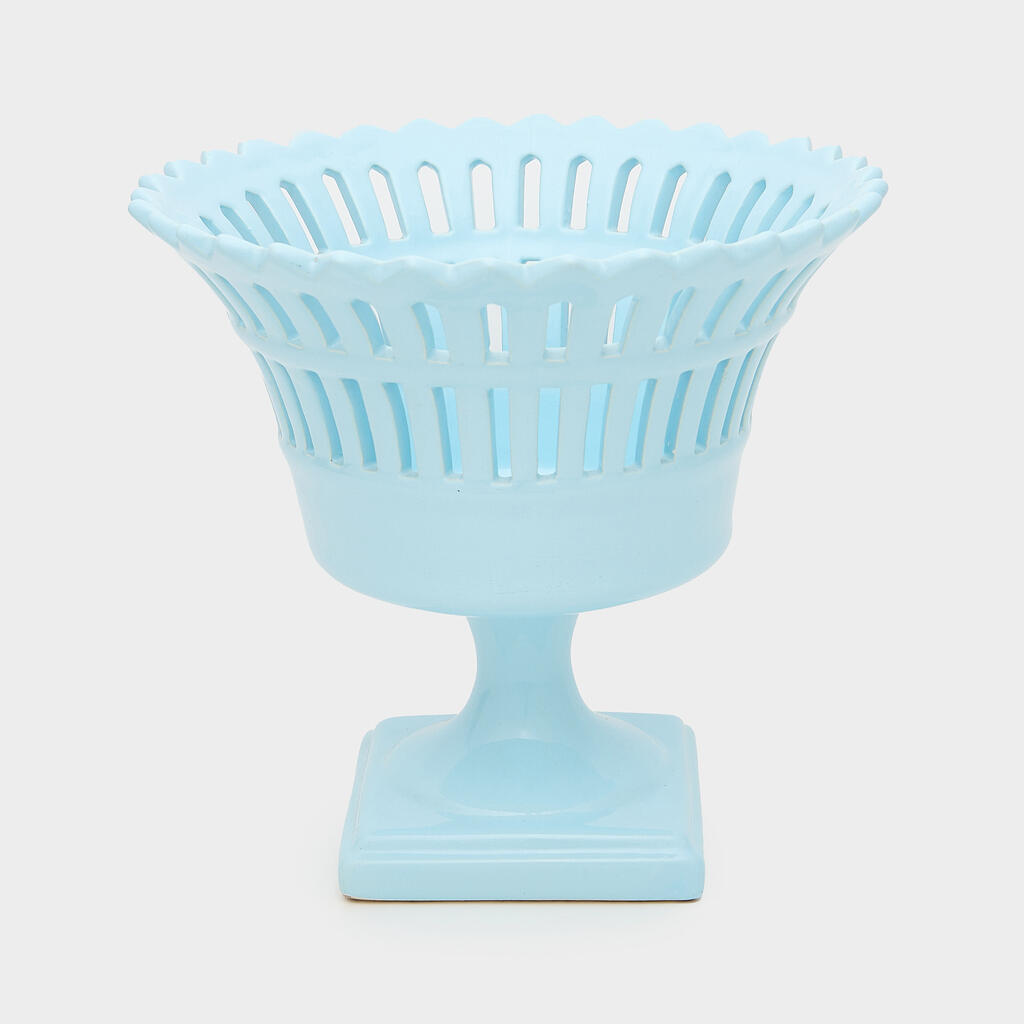 FRUTEIRA CERÂMICA AZUL CLARO VAZADA
