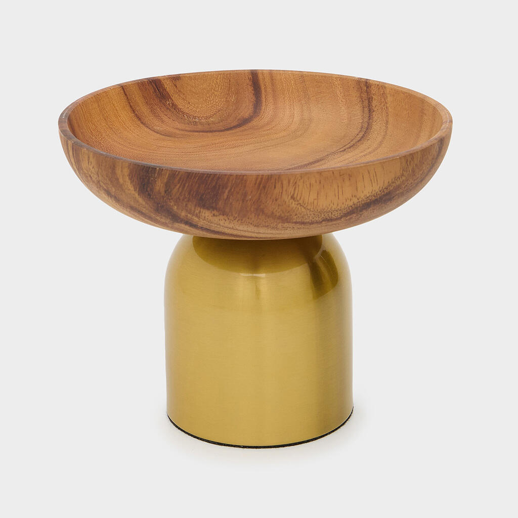 FRUTEIRA OVAL MADEIRA BASE DOURADA