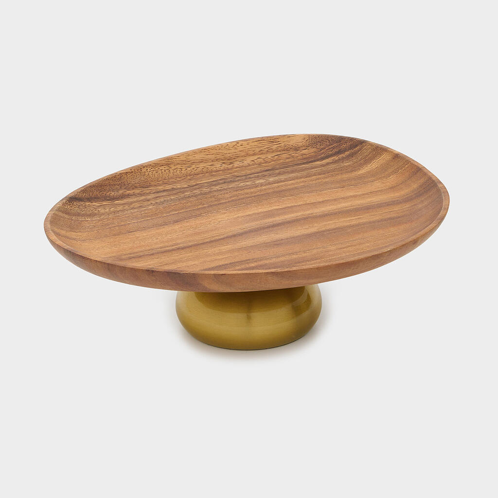 FRUTEIRA OVAL MADEIRA BASE DOURADA