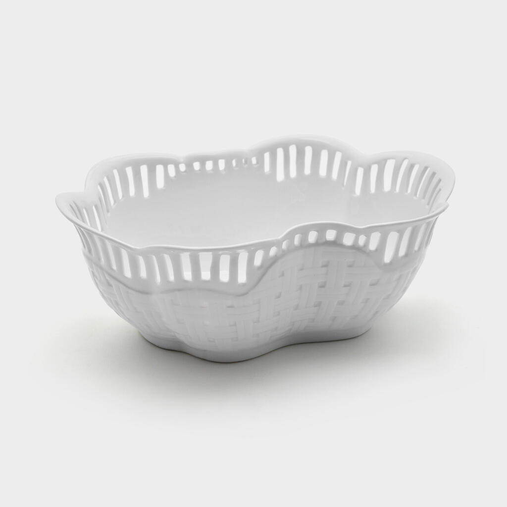 FRUTEIRA OVAL PORCELANA BRANCO SEM PÉ RENDADA