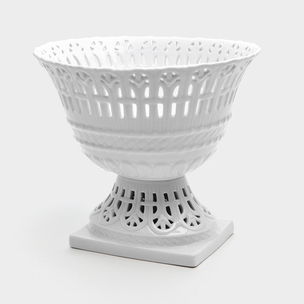 FRUTEIRA OVAL PORCELANA BRANCO RENDADA - P