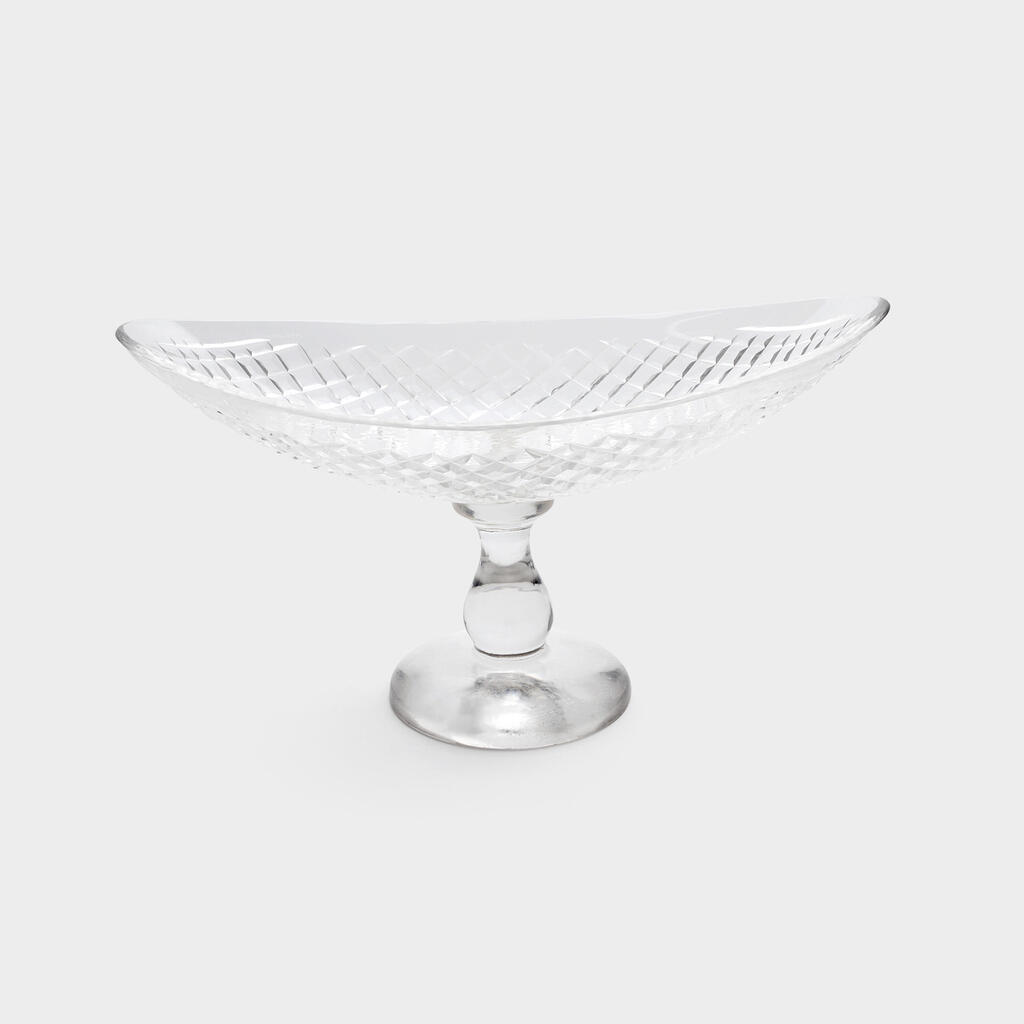 FRUTEIRA OVAL VIDRO LAPIDADO COM PÉ