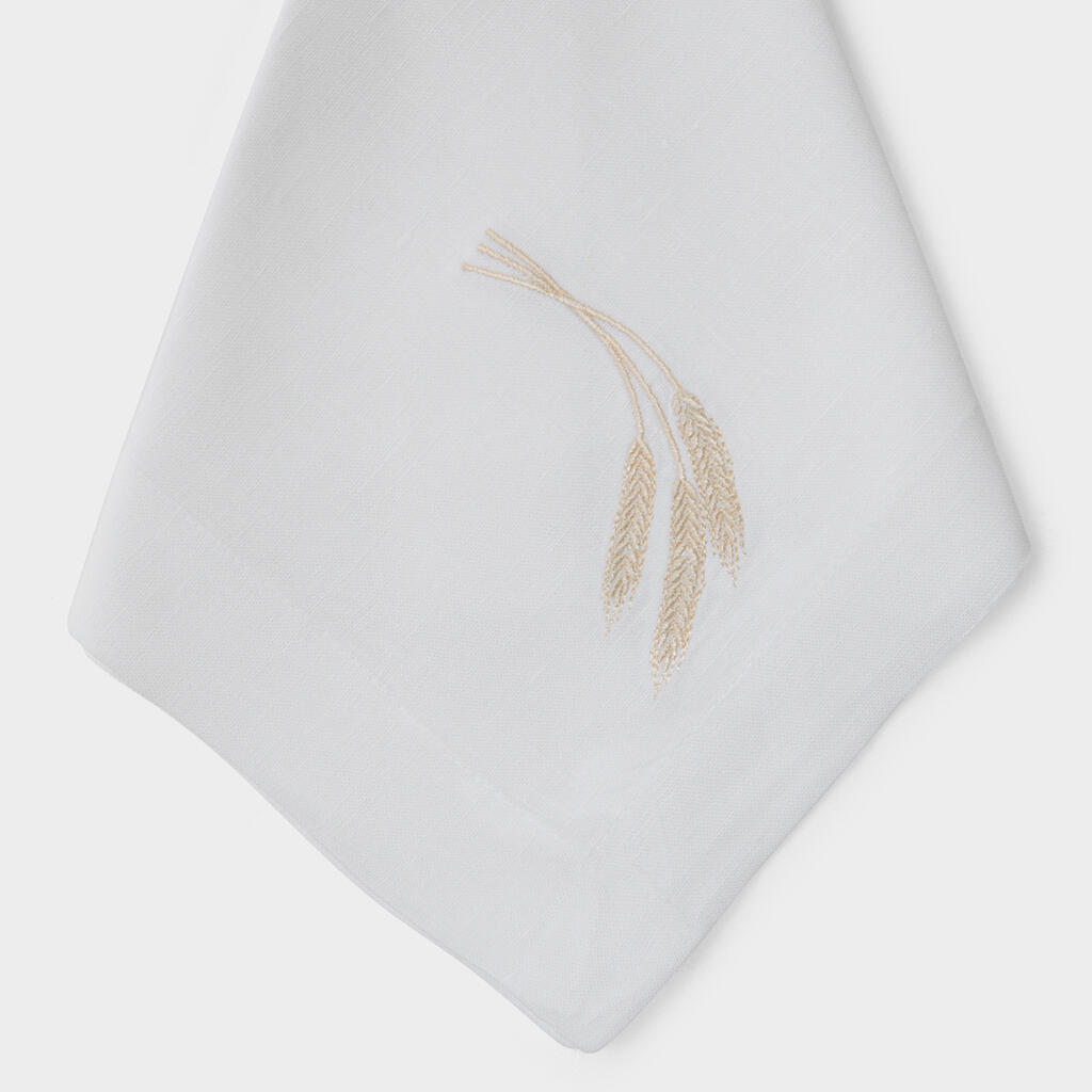 GUARDANAPO LINHO BRANCO BORDADO TRIGO