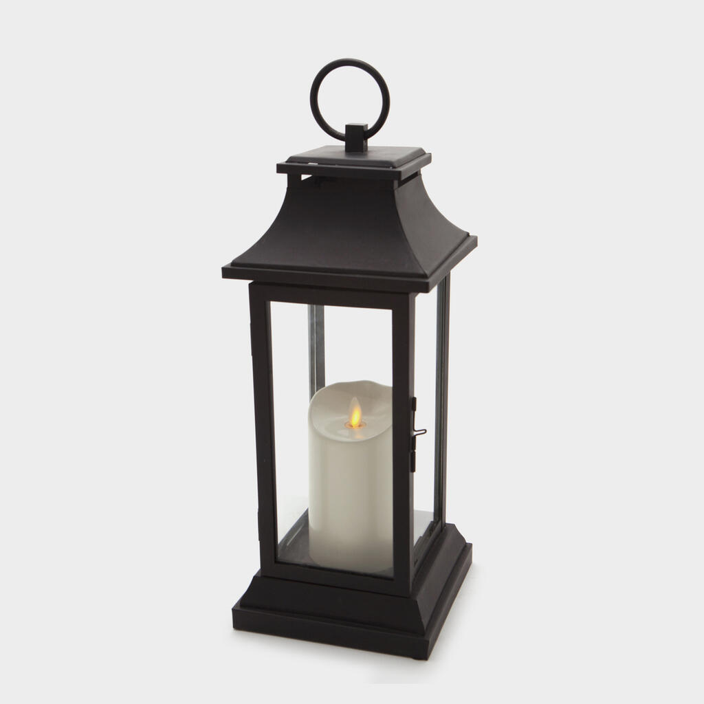 LANTERNA FERRO PRETO COM VELA A PILHA - M