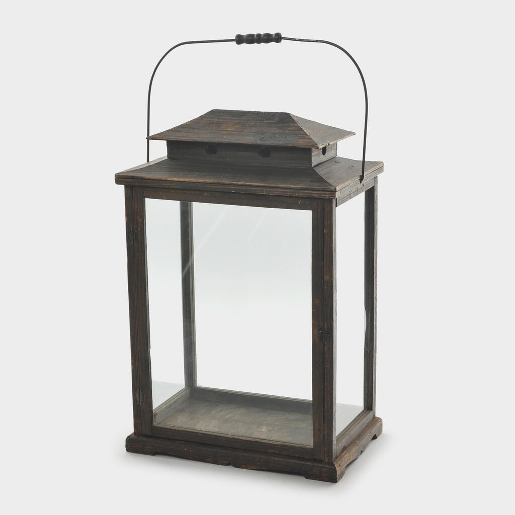LANTERNA RETANGULAR MADEIRA VIDRO