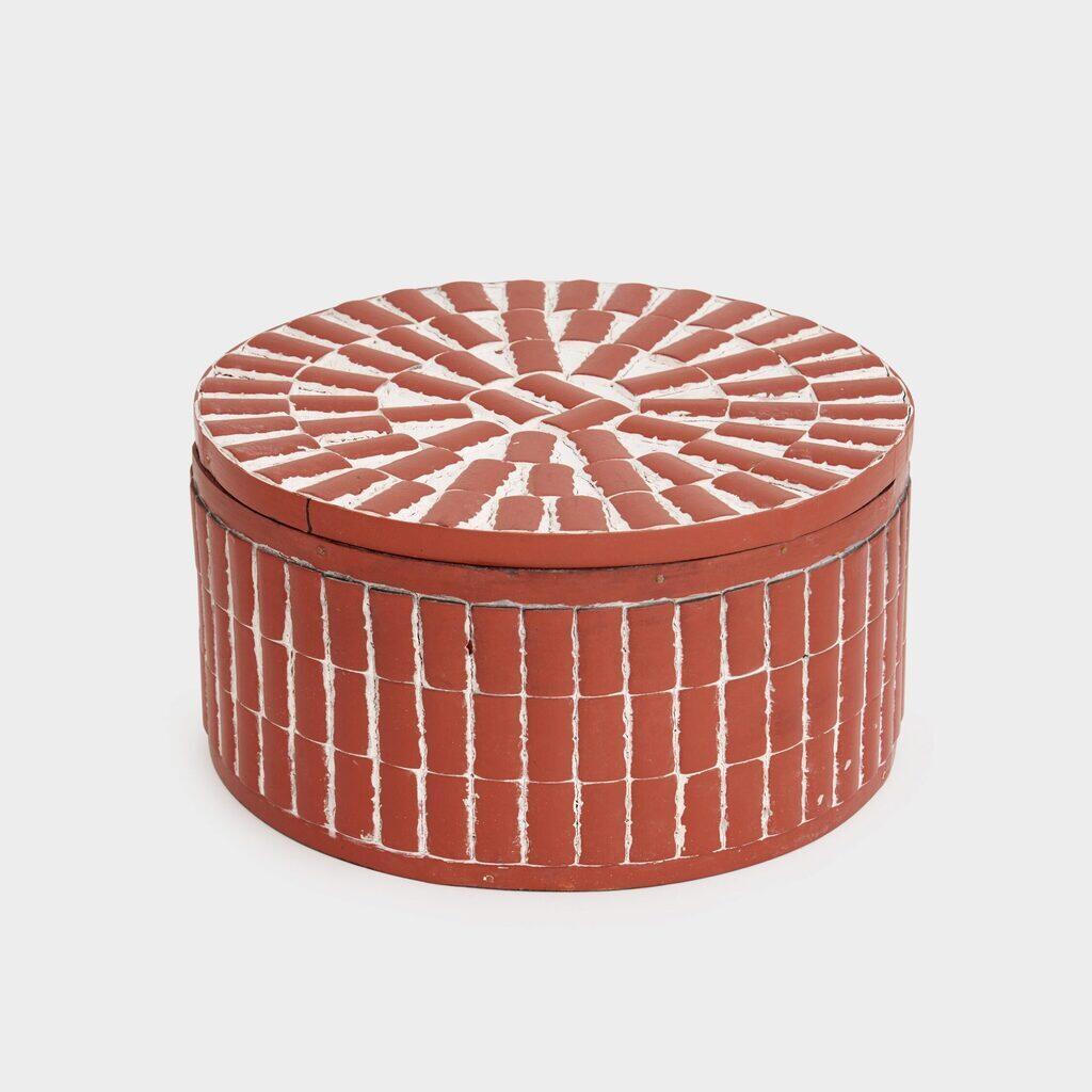 MARMITEIRO REDONDO MADEIRA VERMELHO COM TAMPA