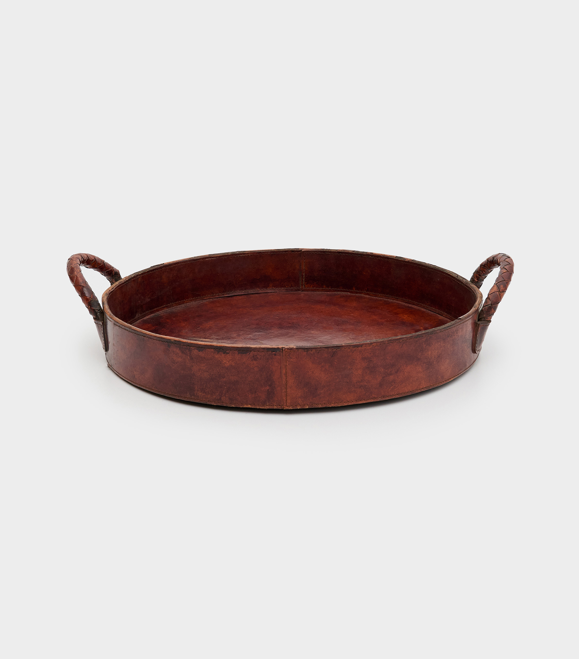 BANDEJA REDONDA COURO MARROM