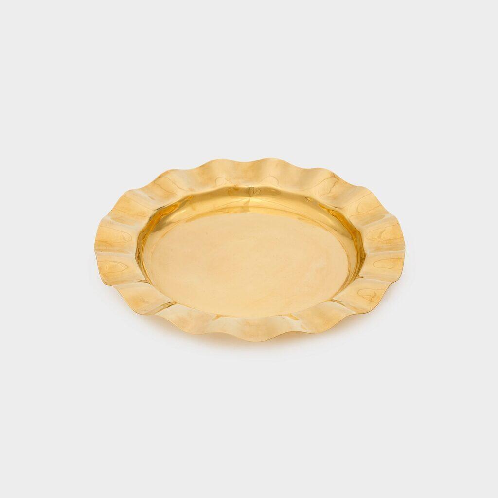 BANDEJA REDONDA DOURADA ONDULADA