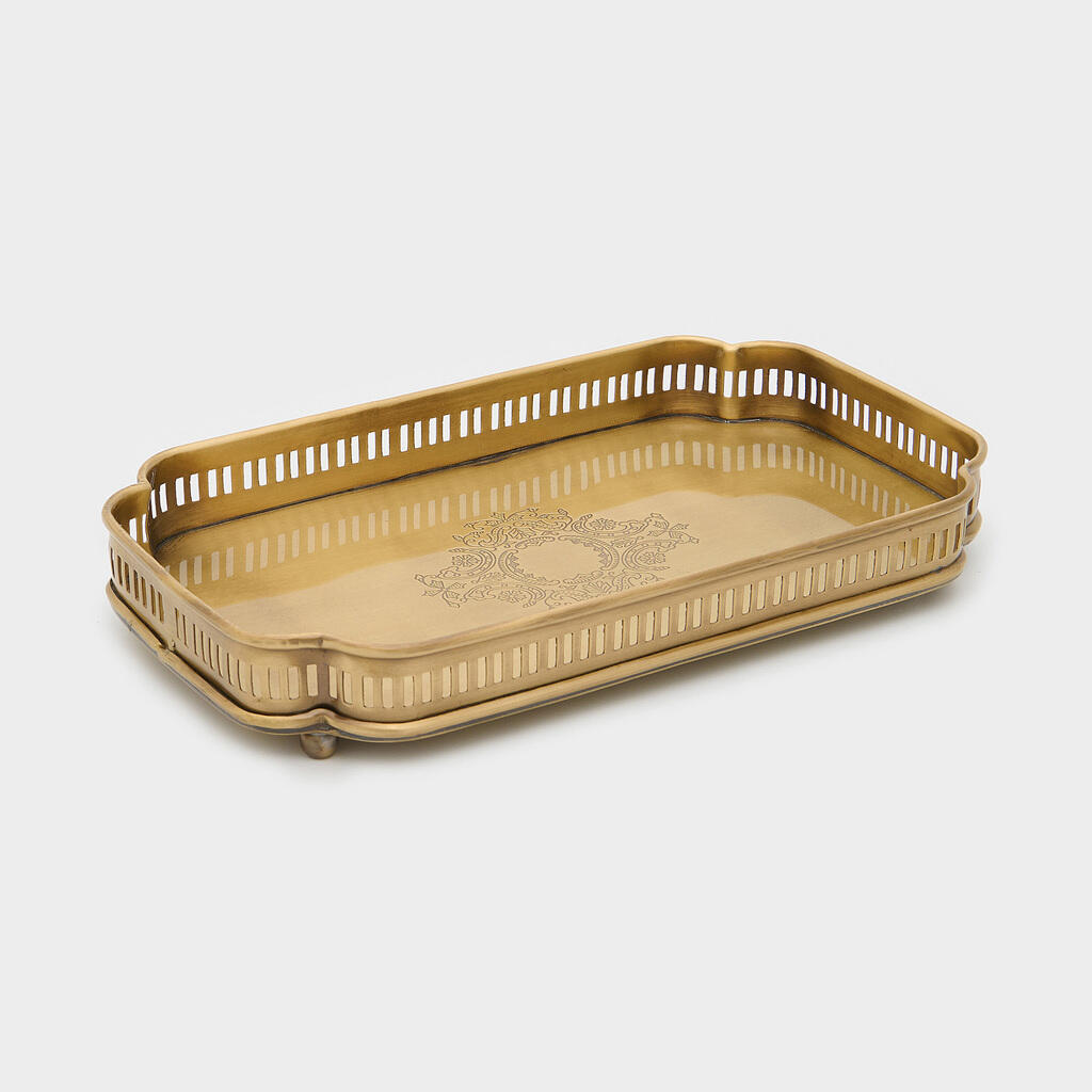 BANDEJA RETANGULAR DOURADA GRADE LEÃO