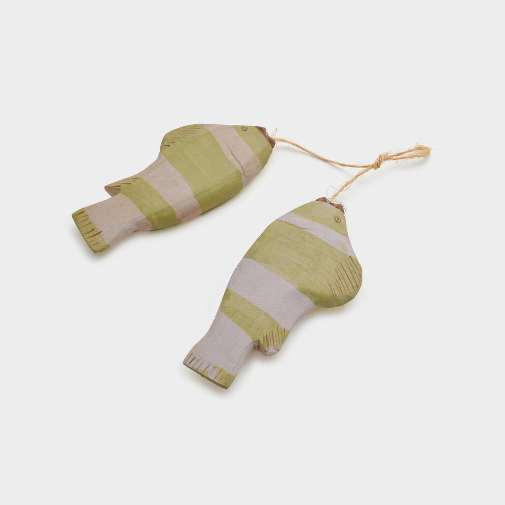 ESCULTURA PEIXE MADEIRA VERDE PINTADO DUPLO