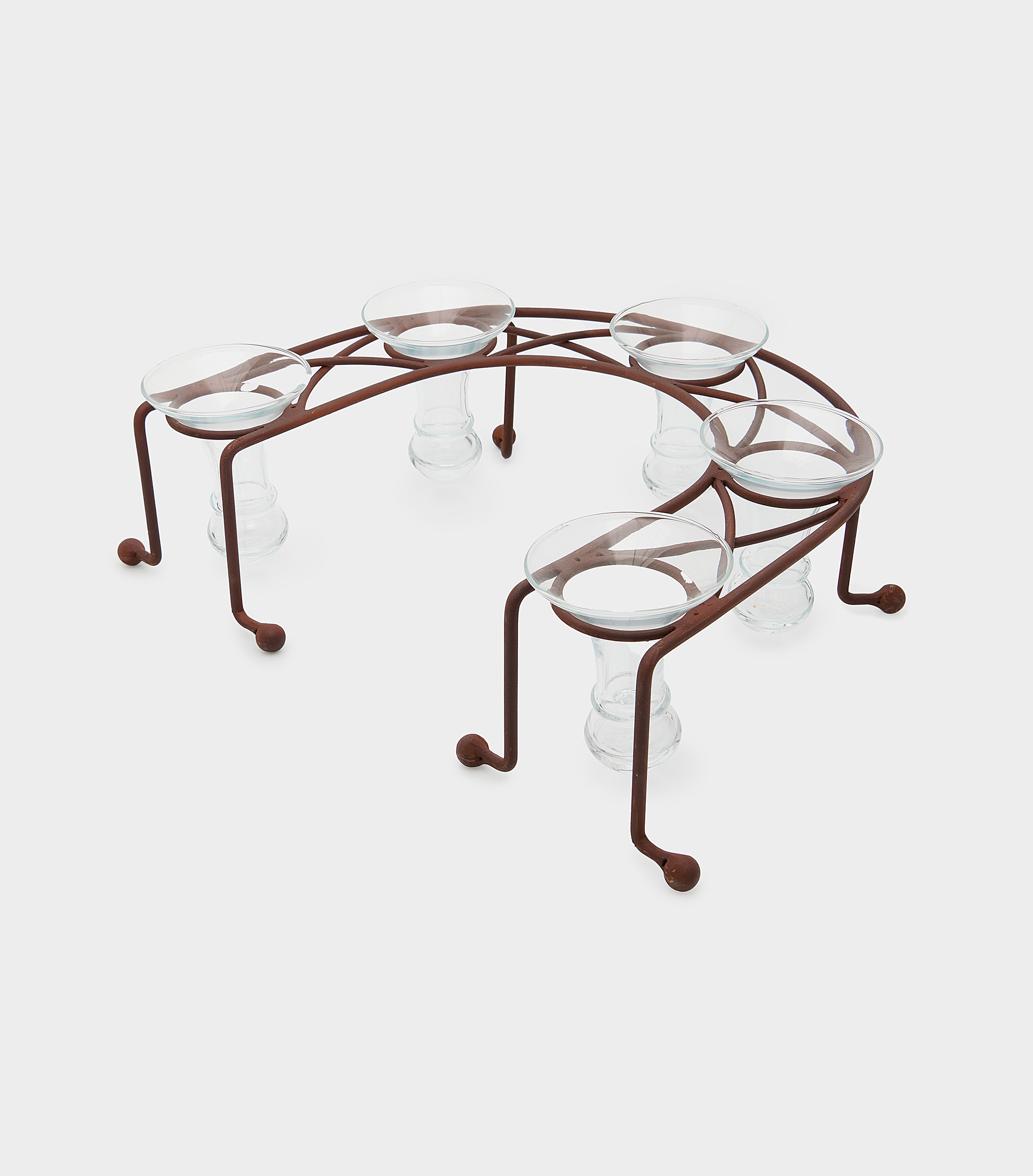 PORTA CILINDRO MEIA LUA FERRO COM 5 TULIPAS DE VIDRO