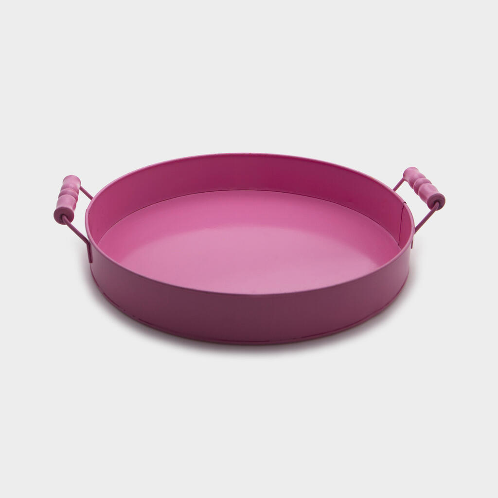 BANDEJA REDONDA FERRO PINK ALÇA MADEIRA