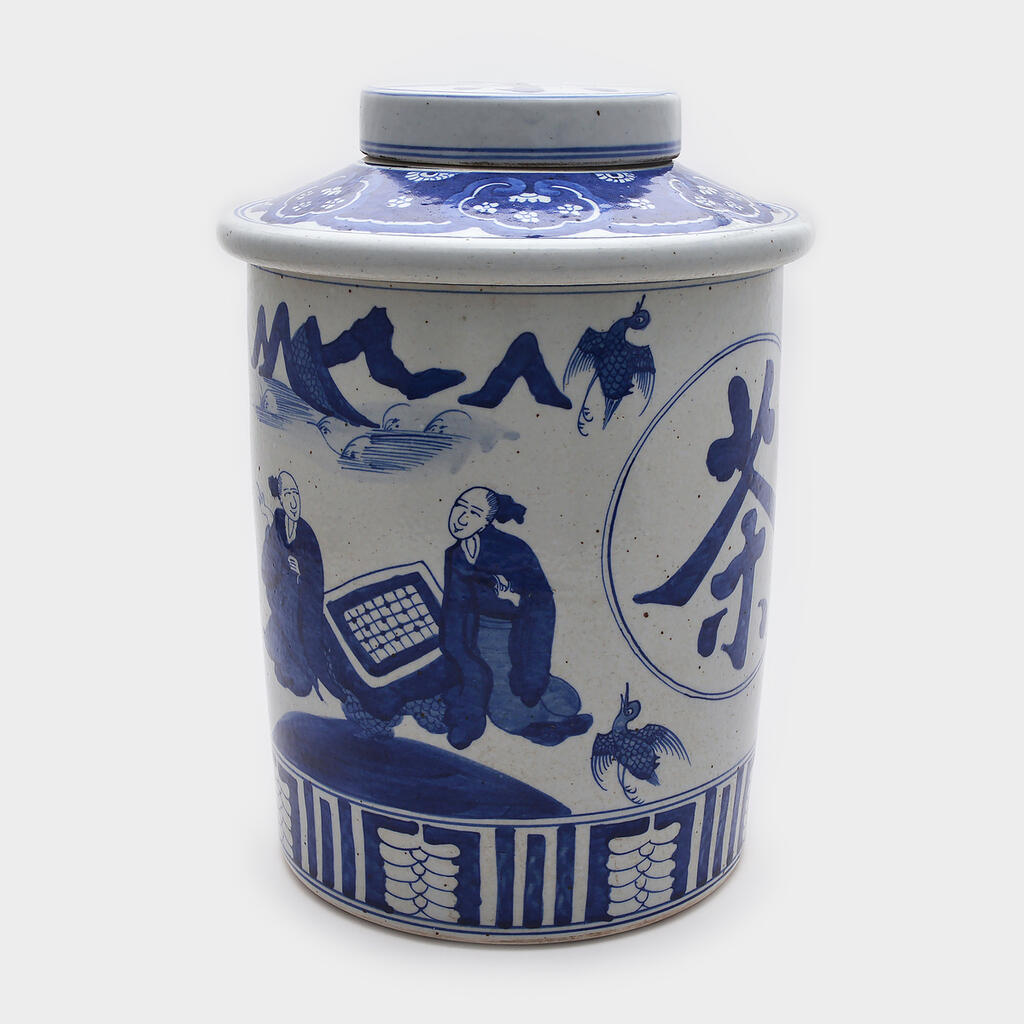 POTICHE CHINES CERÂMICA BRANCO CHINESES EM AZUL