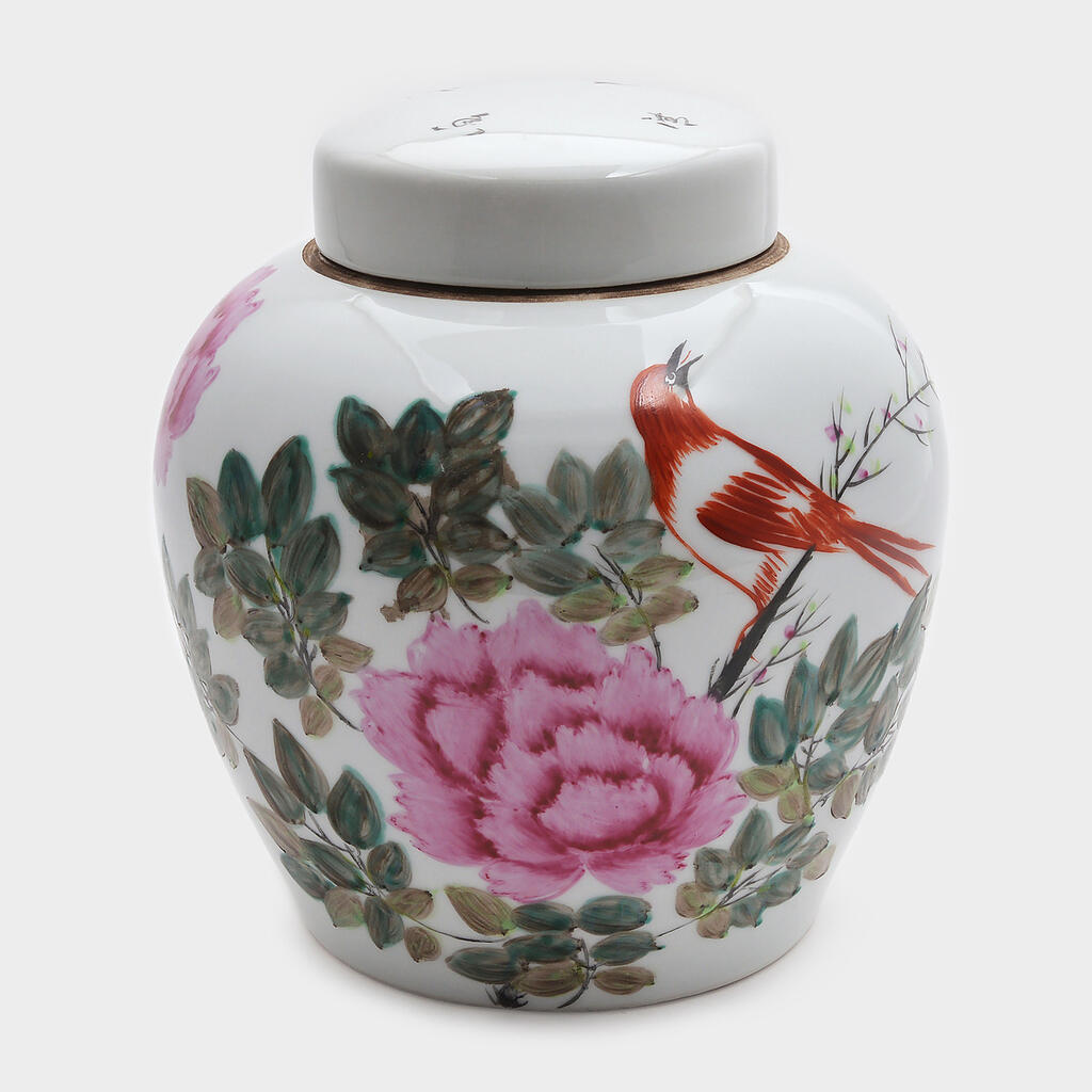 POTICHE BRANCO ESTAMPA COM PASSARO