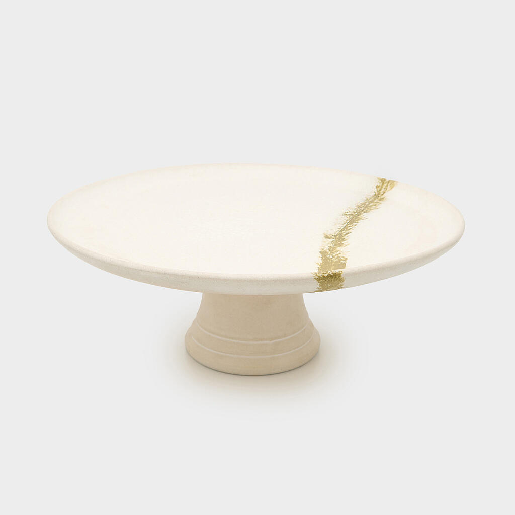 BOLEIRA CERÂMICA CRU E DOURADA PENA