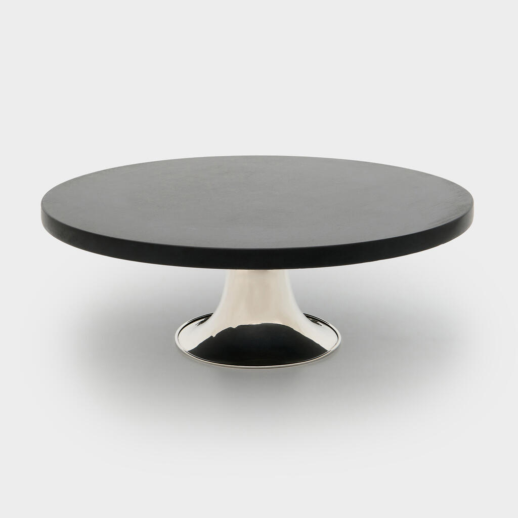 BOLEIRA REDONDA MADEIRA PRETA E PRATA