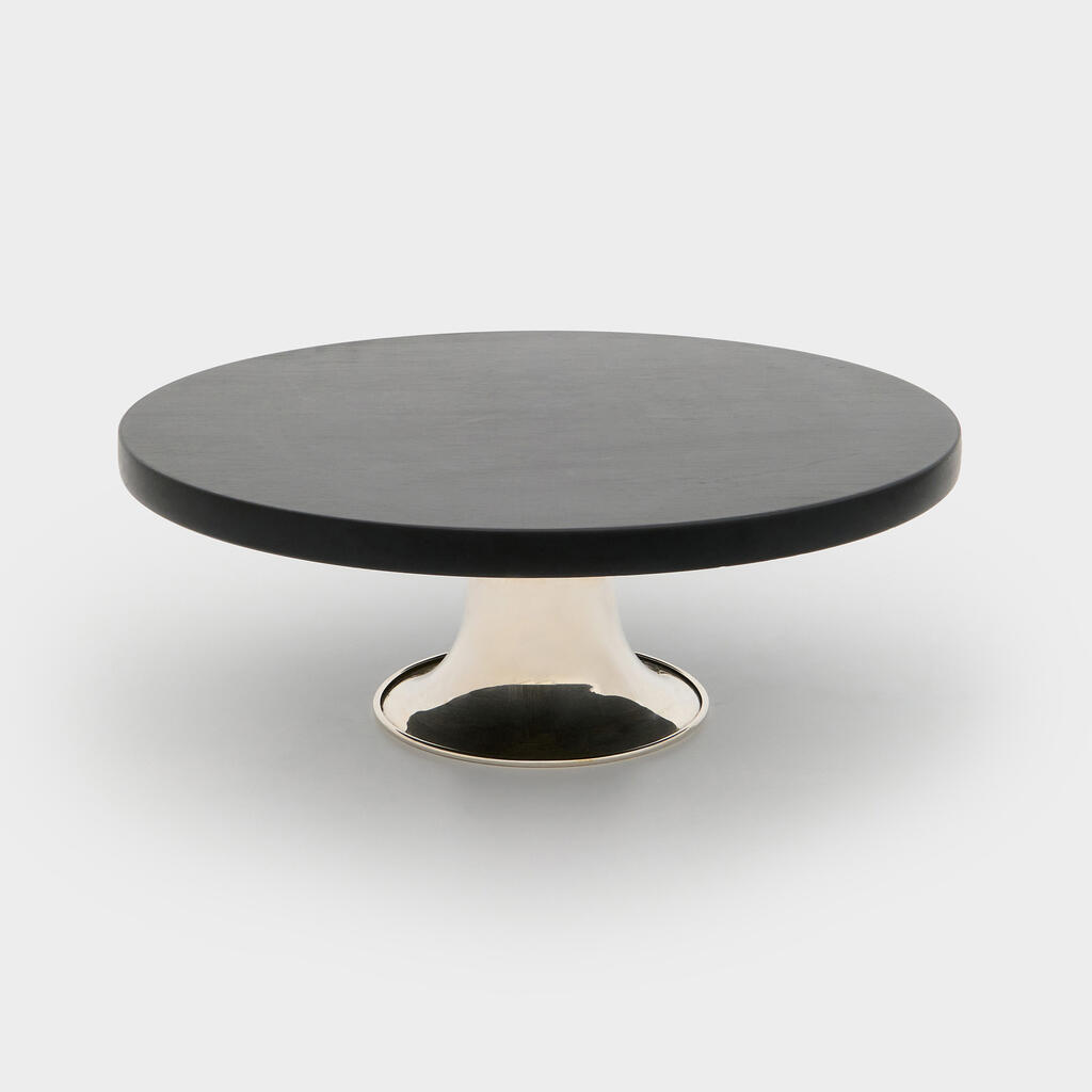 BOLEIRA REDONDA MADEIRA PRETA E PRATA