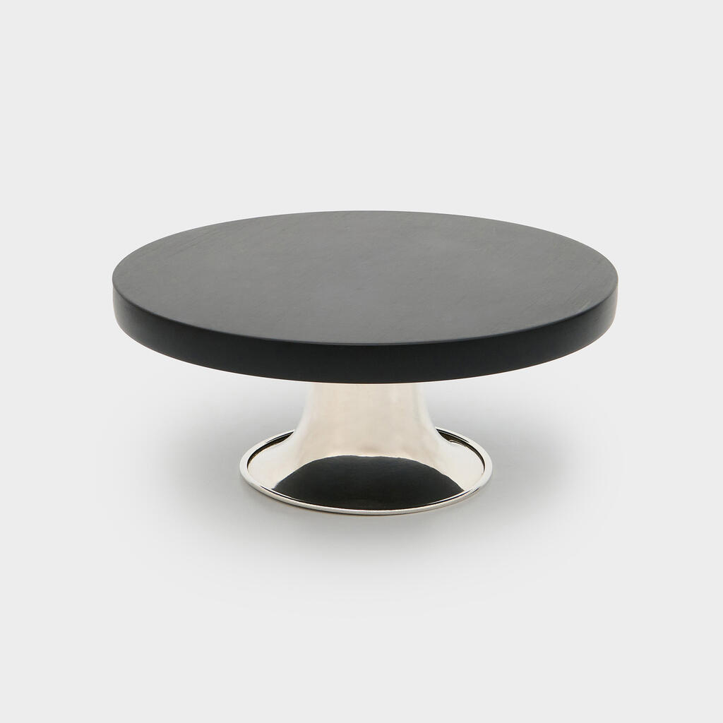 BOLEIRA REDONDA MADEIRA PRETA E PRATA