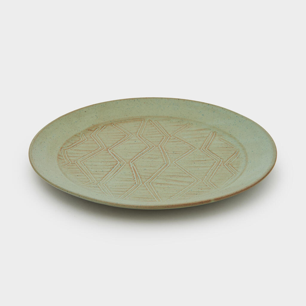 PRATO CERÂMICA CELADON ZIG ZAG BORDA LISO