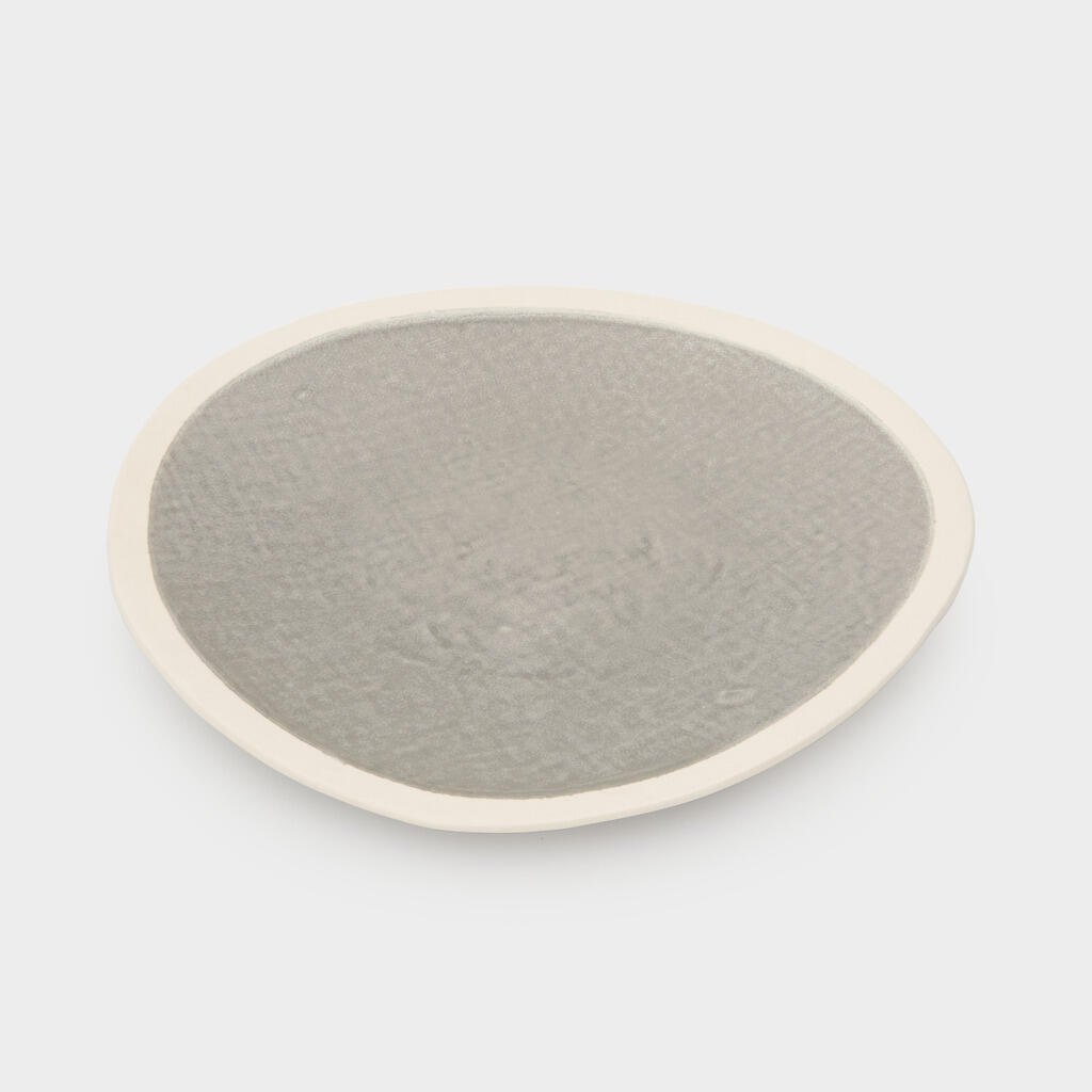 PRATO ORGÂNICO CERÂMICA CINZA FAIXA CRU