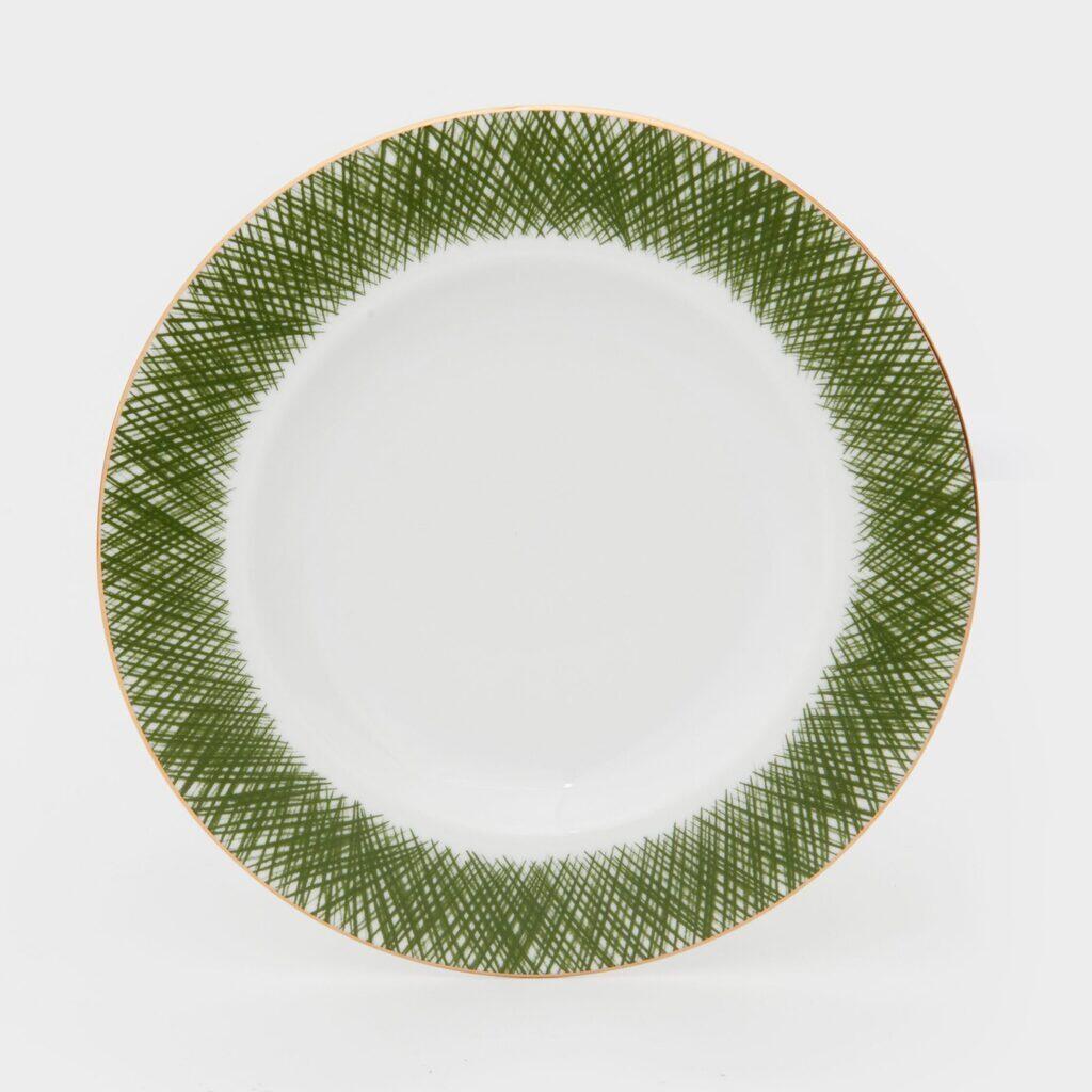 PRATO FUNDO VERDE BORDA RISCADO