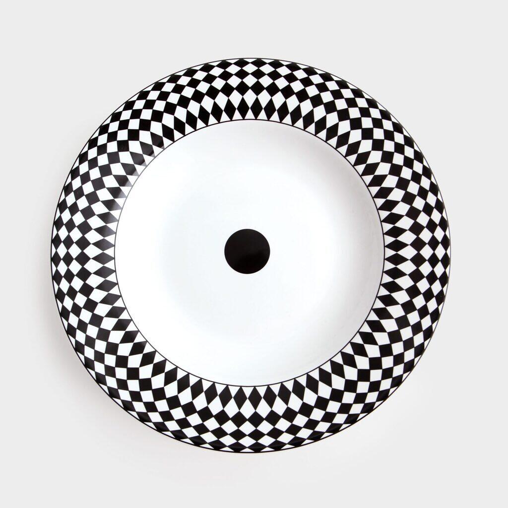 PRATO FUNDO KOSHER PRETO BRANCO MOSAICO