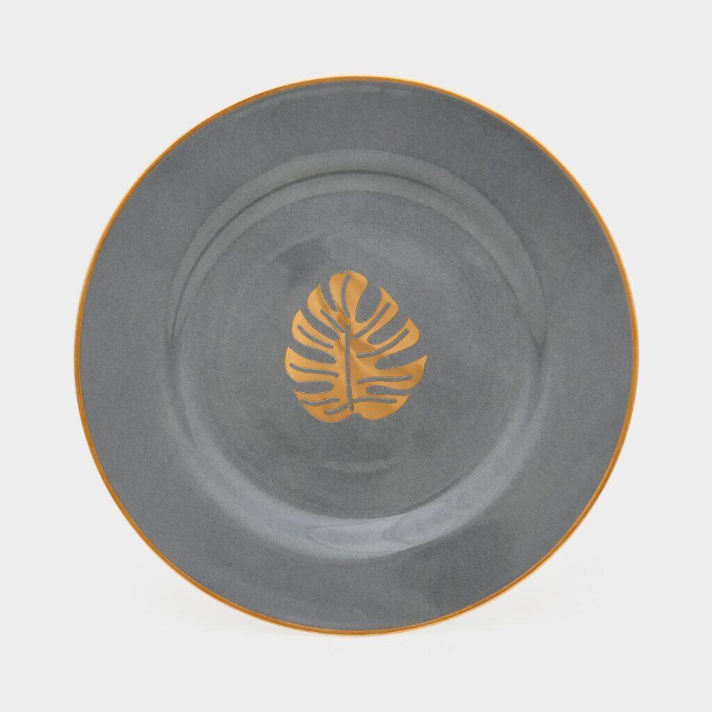 PRATO MESA KOSHER CINZA FOLHA E FILETE DOURADO (LEITE)