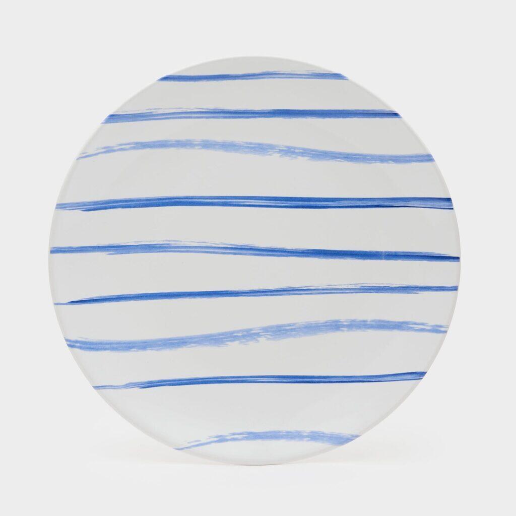 PRATO MESA KOSHER AZUL BRANCO LISTRADO (LEITE)