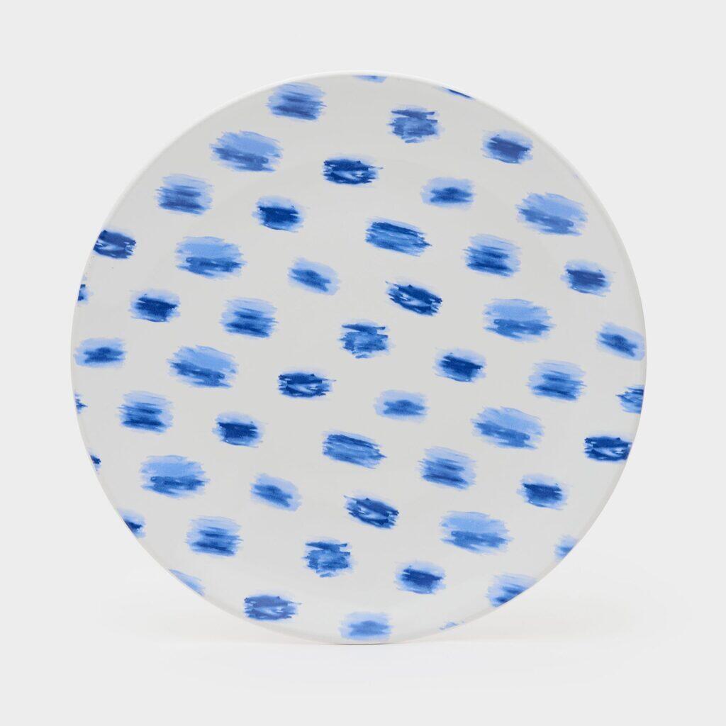 PRATO MESA KOSHER AZUL BRANCO PINCELADO (LEITE)