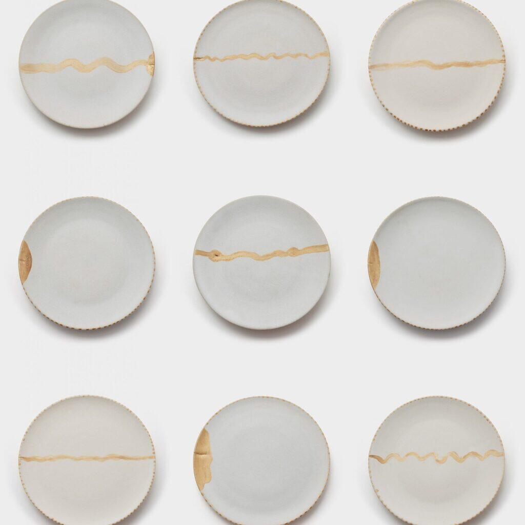 PRATO PÃO CERÂMICA CRU DOURADO