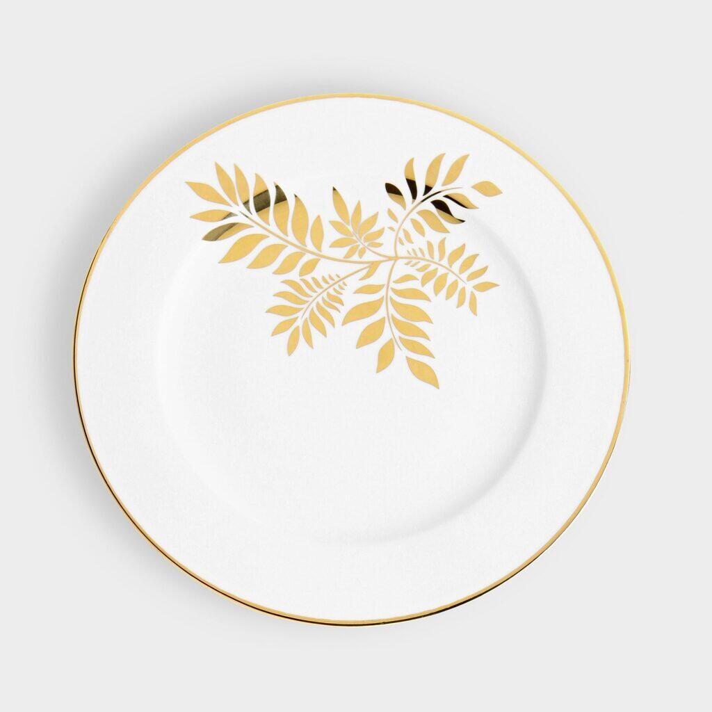 PRATO PÃO FILETE OURO FOLHAS LATERAL