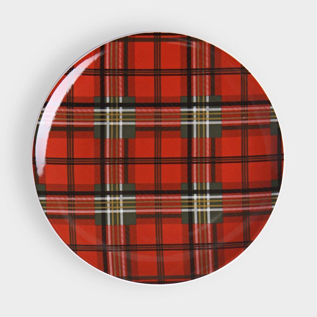 PRATO SOBREMESA VERMELHO VERDE XADREZ