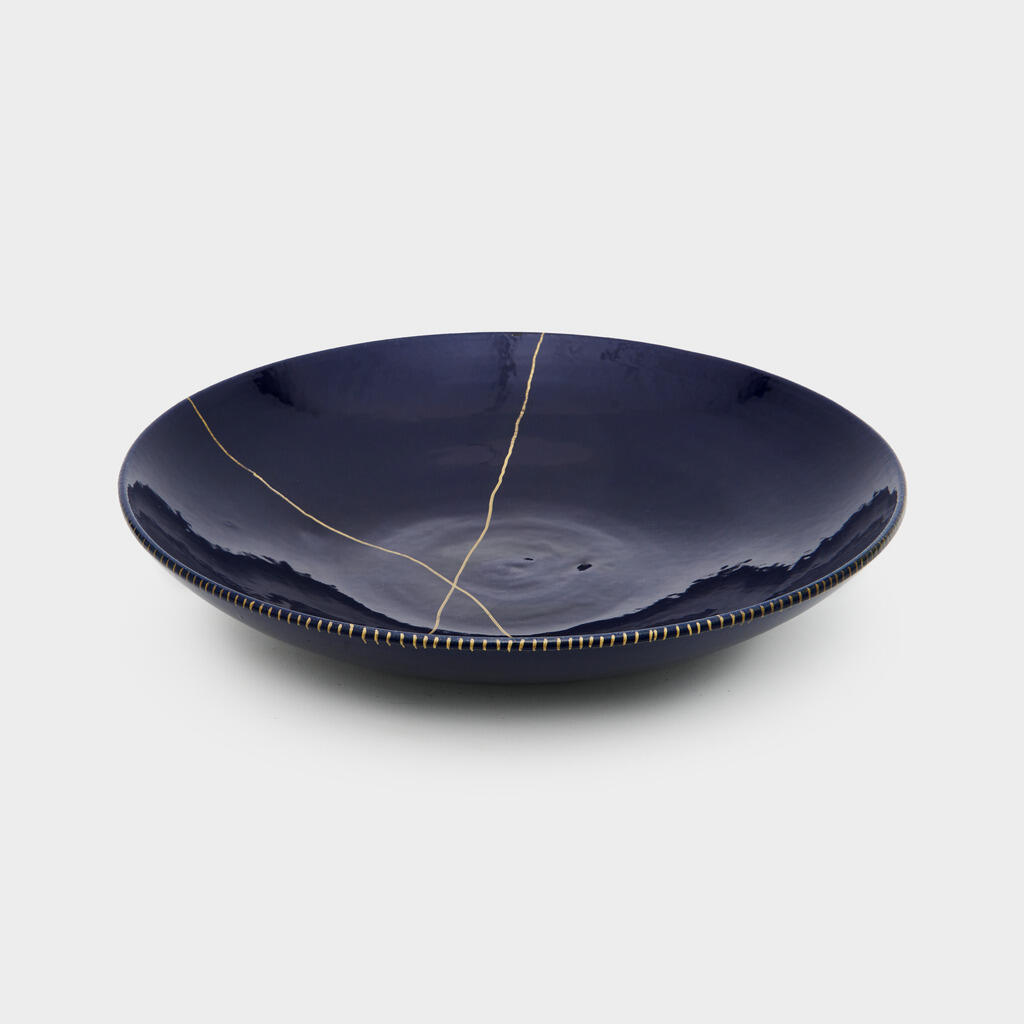 SALADEIRA FUNDA CERÂMICA AZUL DOURADA FUNDA