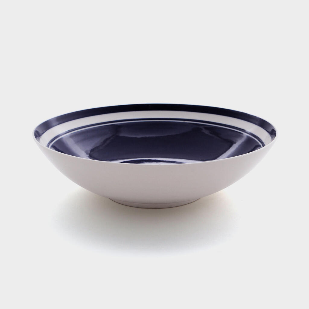 SALADEIRA CERÂMICA BRANCA LISTRA AZUL