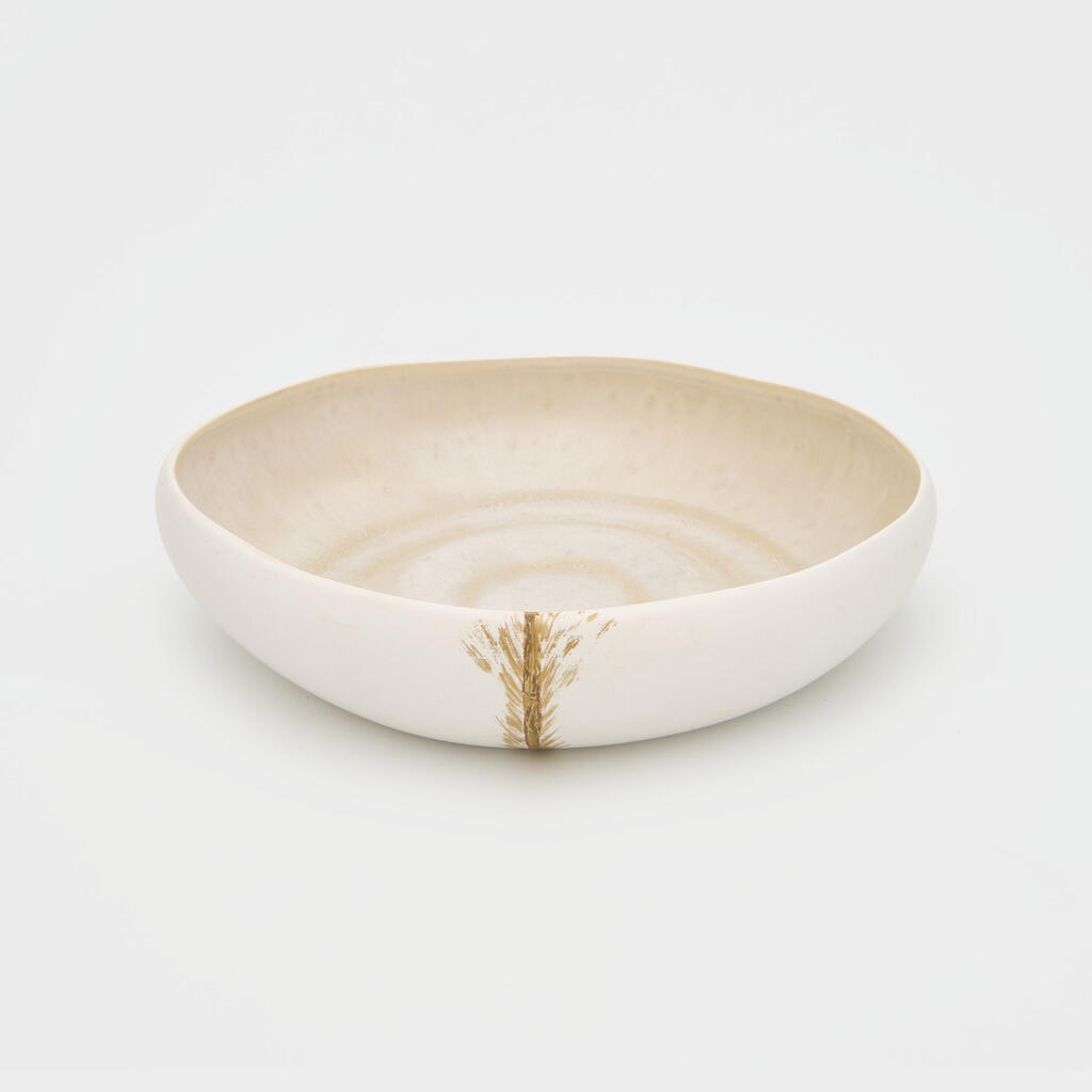 SALADEIRA ORGÂNICA CERÂMICA CRU PENA DOURADA