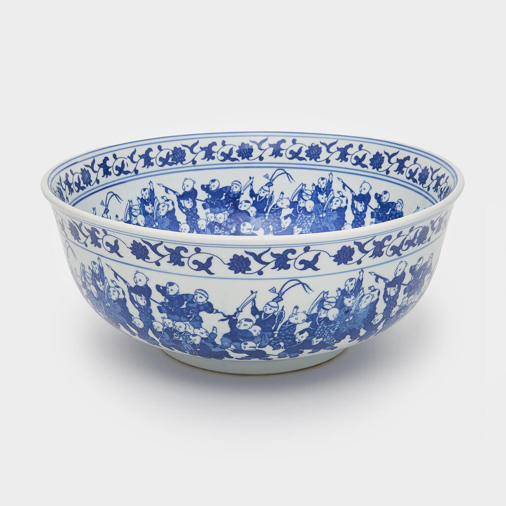 SALADEIRA PORCELANA BRANCA CHINES EM AZUL