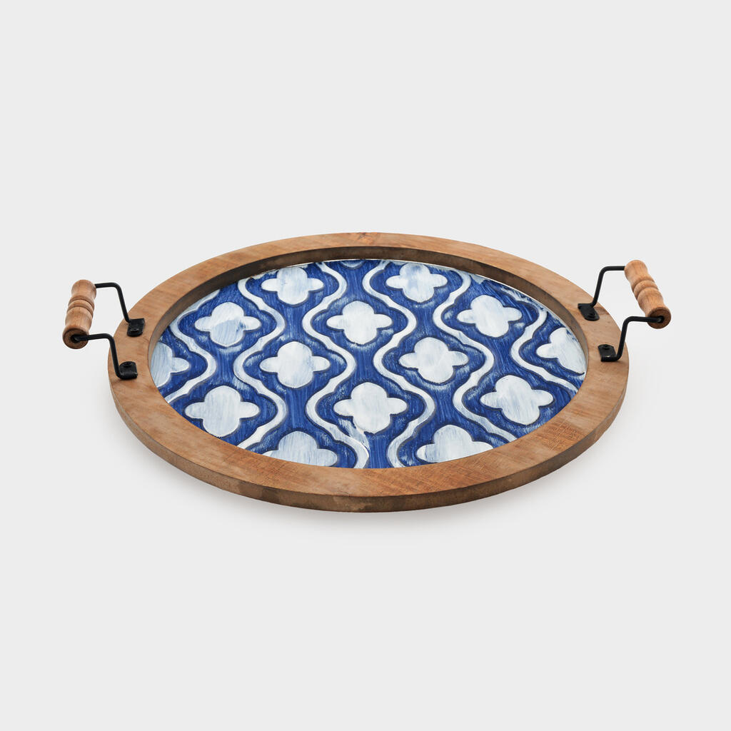BANDEJA LATA AZUL BORDA MADEIRA