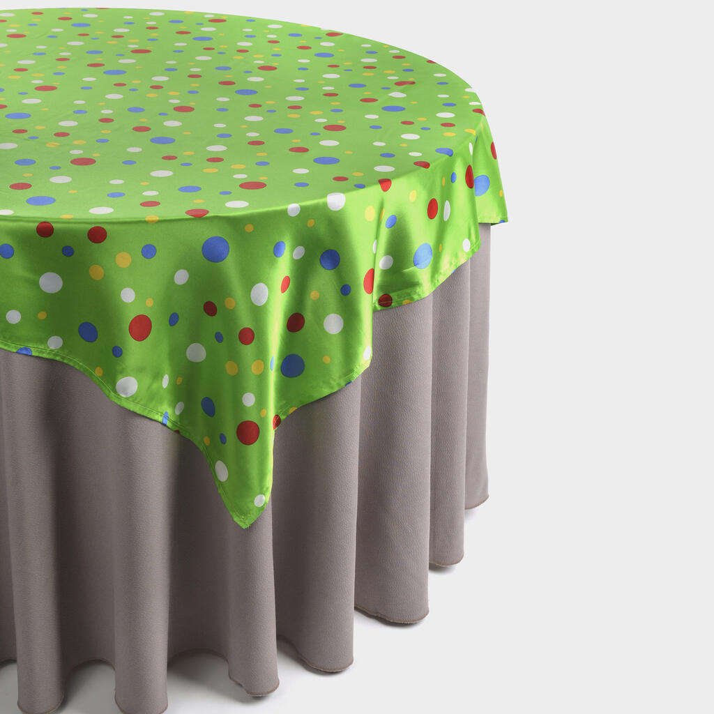 SOBRE TOALHA CETIM VERDE BOLAS COLORIDAS