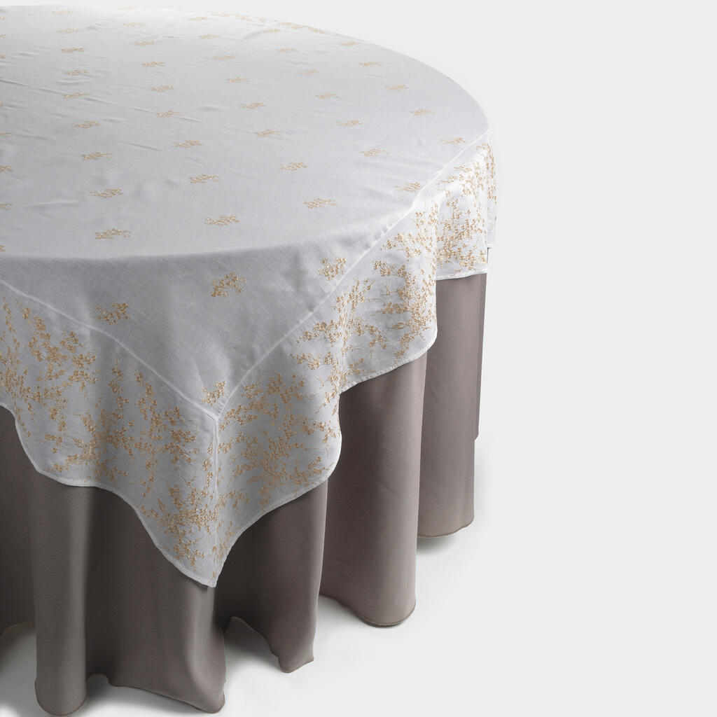 SOBRE TOALHA LINHO BRANCO FLORES DOURADA