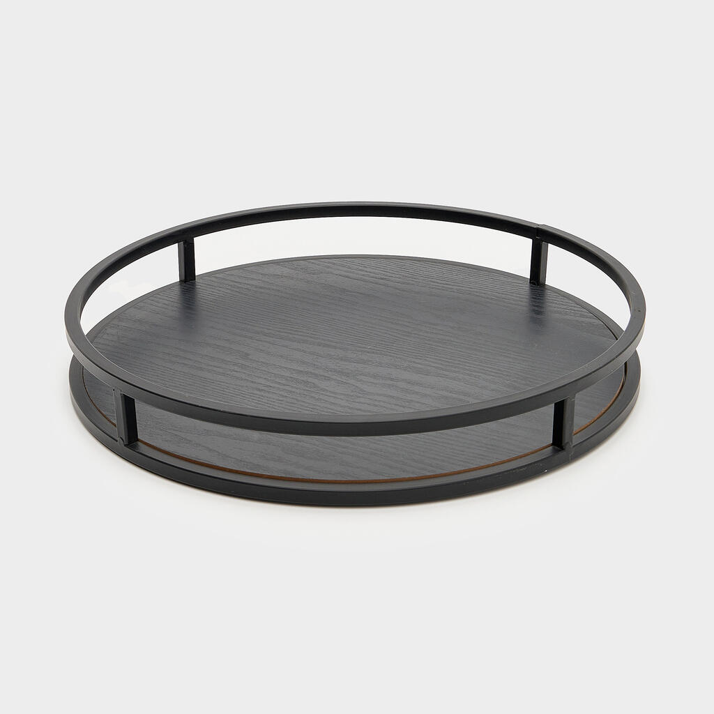 BANDEJA REDONDA MADEIRA FERRO PRETA